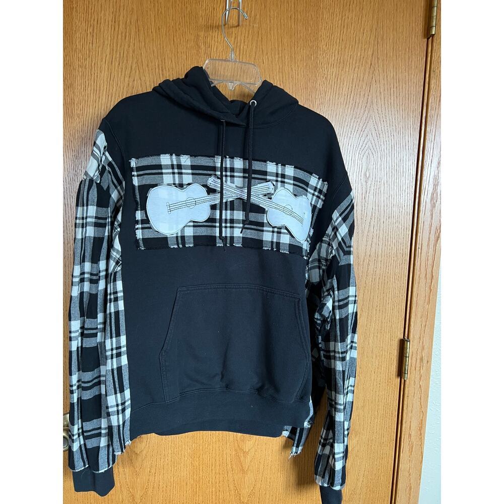 Upcycle Johnny Cash Black guitar Hoodie Oversized Women's L-XL